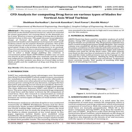 CFD Analysis for Computing Drag force on Various types of blades for Vertical...