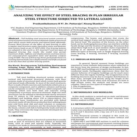 IRJET- Analyzing the Effect of Steel Bracing in Plan Irregular Steel Structur...