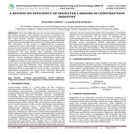A Review on Efficiency of Migrated Labours in Construction Industry