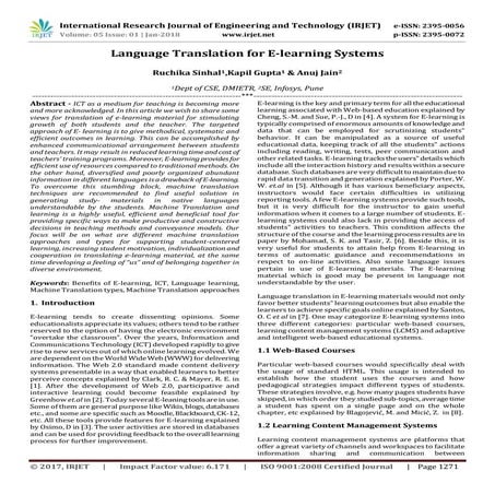 Language Translation for E-learning Systems