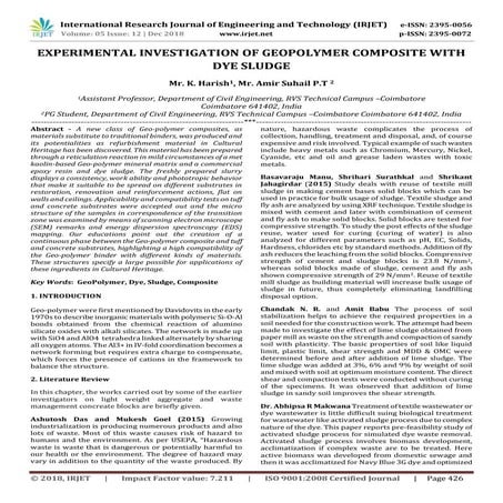 IRJET- Experimental Investigation of Geopolymer Composite with Dye Sludge