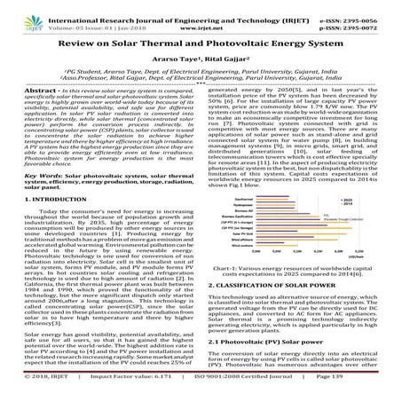 IRJET-Review on Solar Thermal and Photovoltaic Energy System