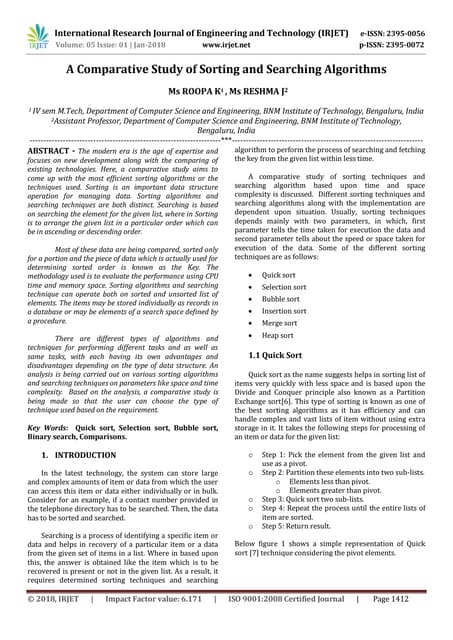 A Comparative Study of Sorting and Searching Algorithms | PDF