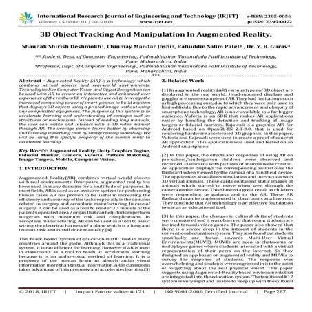 IRJET-3D Object Tracking and Manipulation in Augmented Reality