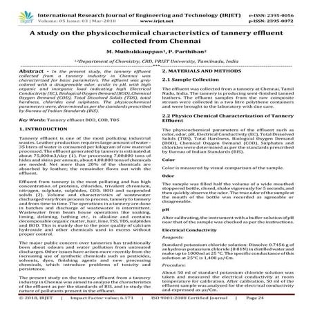 A Study on the Physicochemical Characteristics of Tannery Effluent Collected ...