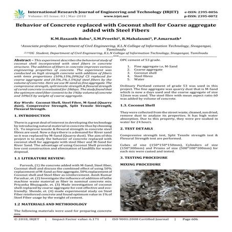 IRJET- Behavior of Concrete Replaced with Coconut Shell for Coarse Aggregate ...