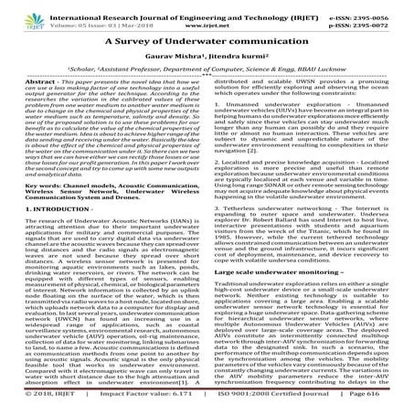 IRJET- A Survey of Underwater Communication
