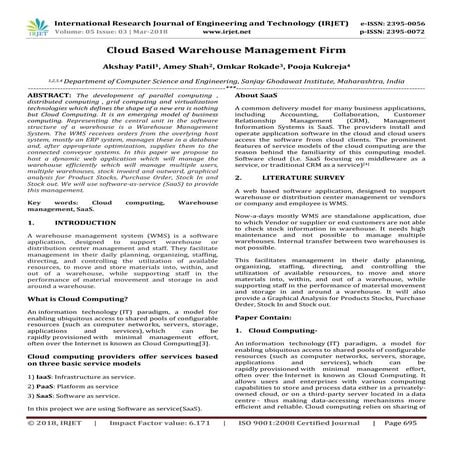 IRJET- Cloud Based Warehouse Management Firm