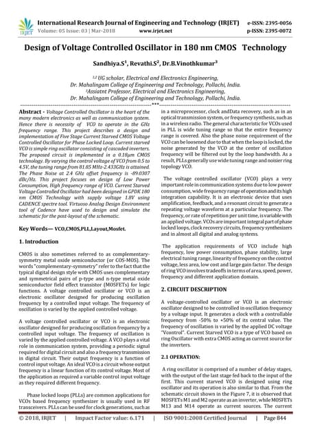 IRJET- Design of  Voltage Controlled Oscillator in 180 nm CMOS Technology