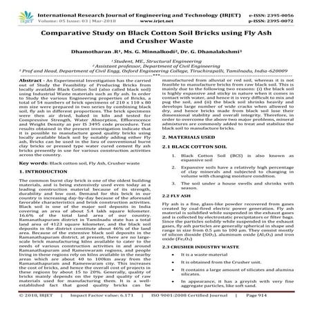 IRJET- Comparative Study on Black Cotton Soil Bricks using Fly Ash and ...