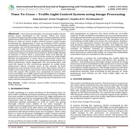 IRJET-  	  Time To Cross – Traffic Light Control System using Image Processing