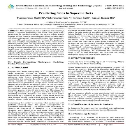 IRJET-  	  Predicting Sales in Supermarkets