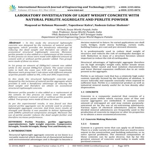 IRJET- Laboratory Investigation of Light Weight Concrete with Natural ...