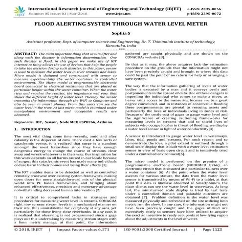 IRJET-  	  Flood Alerting System through Water Level Meter