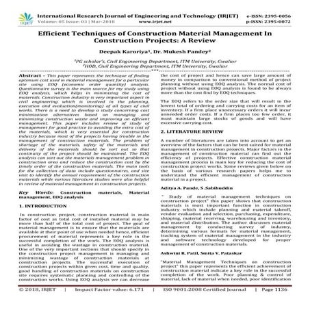 IRJET- Efficient Techniques of Construction Material Management in ...