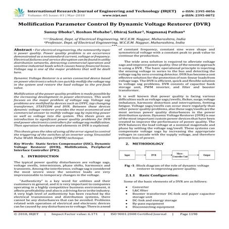 IRJET-  	  Mollification Parameter Control by Dynamic Voltage Restorer (DVR)