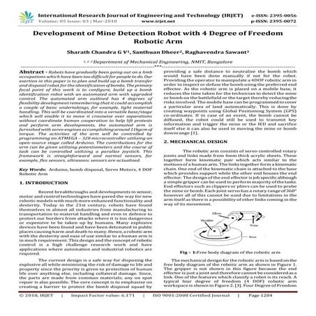IRJET- Development of Mine Detection Robot with 4 Degree of Freedom Robotic Arm