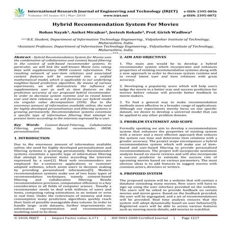 IRJET-  	  Hybrid Recommendation System for Movies