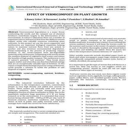 IRJET-  	  Effect of Vermicompost on Plant Growth