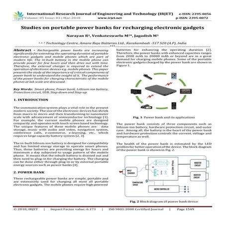 IRJET-  	  Studies on Portable Power Banks for Recharging Electronic Gadgets 