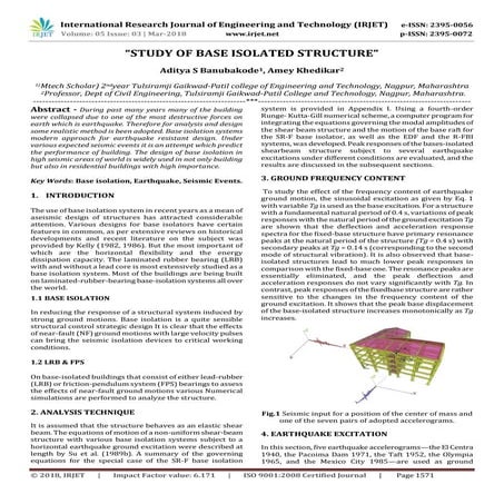 IRJET-  	  Study of Base Isolated Structure