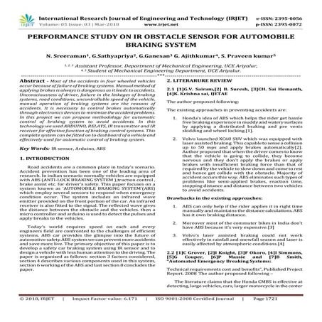 IRJET- Performance Study on IR Obstacle Sensor for Automobile Braking System