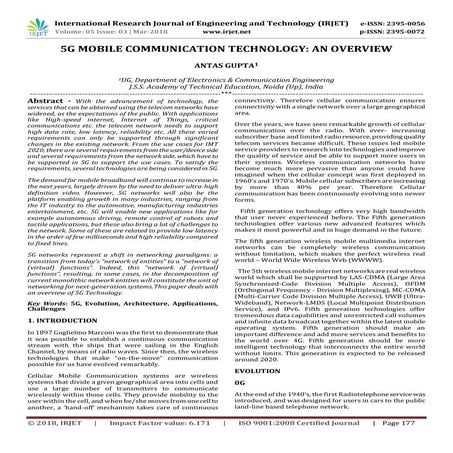 	 5G Mobile Communication Technology: An Overview