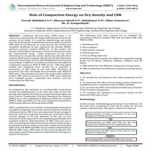 IRJET- Role of Compaction Energy on Dry density and CBR