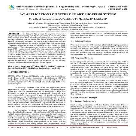 IRJET-  	  IoT Applications on Secure Smart Shopping System