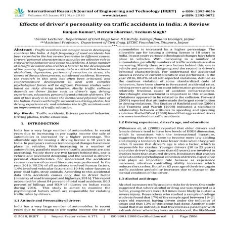 IRJET- Effects of Driver's Personality on Traffic Accidents in India: A Review