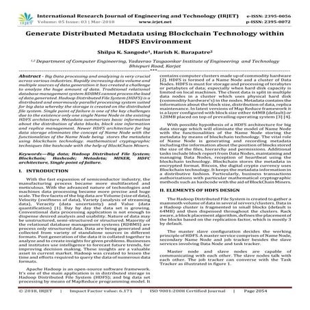 IRJET- Generate Distributed Metadata using Blockchain Technology within HDFS ...