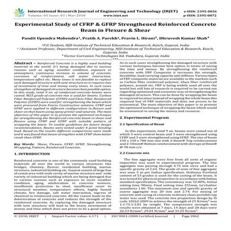 IRJET-  	  Experimental Study of CFRP & GFRP Strengthened Reinforced Concrete...
