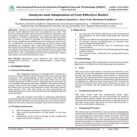 IRJET- Analysis and Adaptation of Cost Effective Boiler