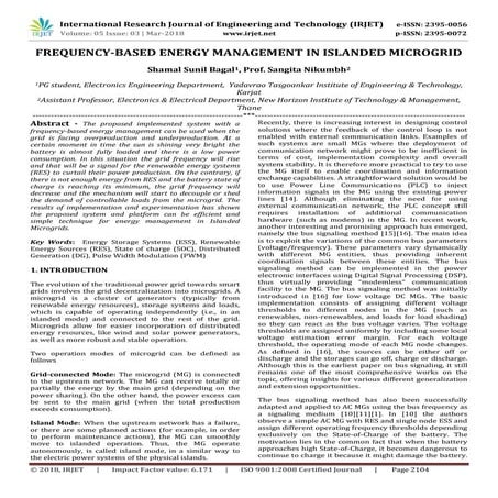 IRJET-  	  Frequency-Based Energy Management in Islanded Microgrid