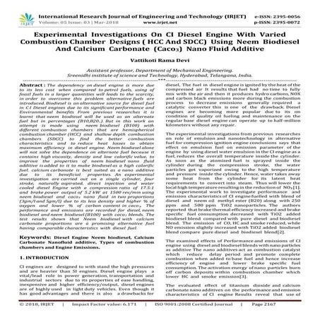 IRJET- Experimental Investigations on CI Diesel Engine with Varied ...