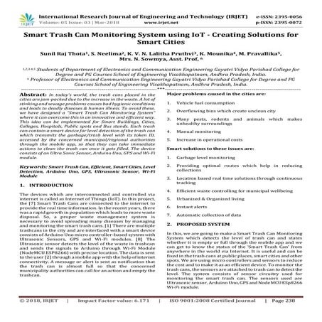 IRJET-mart Trash Can Monitoring System using IoT - Creating Solutions for Sma...
