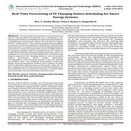 IRJET- Real-Time Forecasting of EV Charging Station Scheduling for Smart Ener...