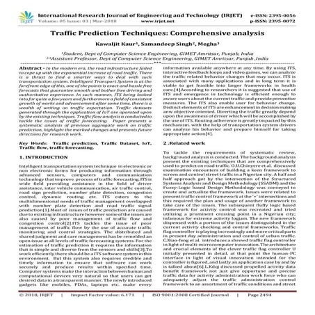 IRJET- Traffic Prediction Techniques: Comprehensive analysis