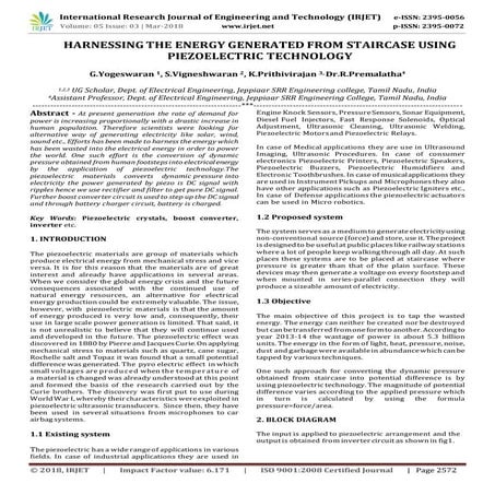 IRJET-  	  Harnessing the Energy Generated from Staircase using Piezoelectric...