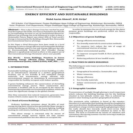 IRJET-  	  Energy Efficient and Sustainable Buildings