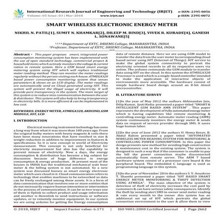 IRJET- Smart Wireless Electronic Energy Meter
