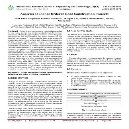 IRJET-  	  Analysis of Change Order in Road Construction Projects