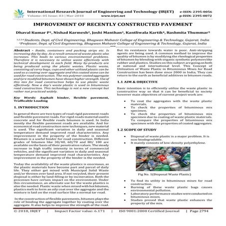 IRJET- Improvement of Recently Constructed Pavement
