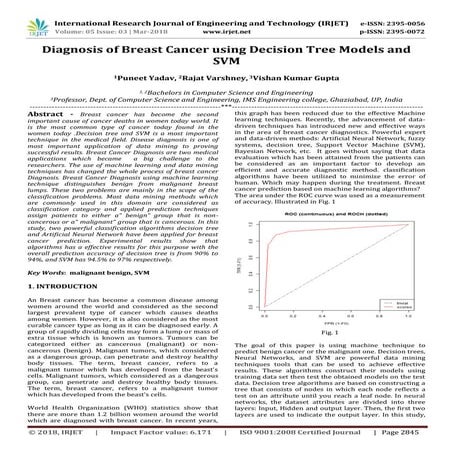 IRJET-  	  Diagnosis of Breast Cancer using Decision Tree Models and SVM