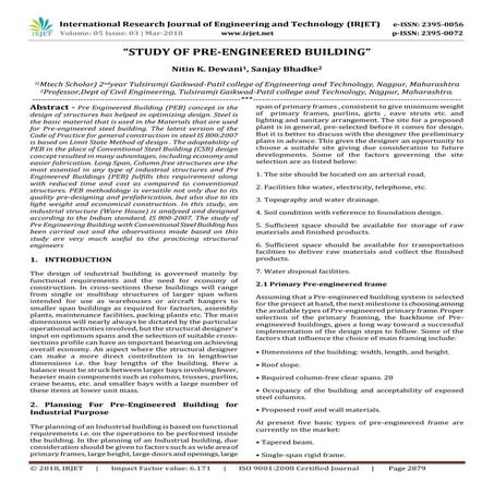 IRJET-  	  Study of Pre-Engineered Building
