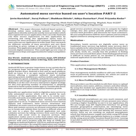 IRJET- Automated Mess Service based on User's Location PART-2