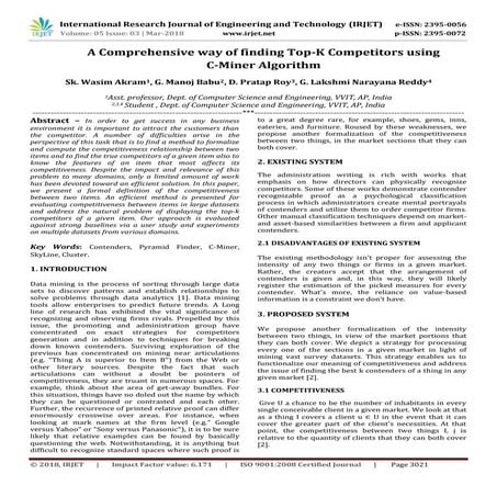 IRJET- A Comprehensive way of finding Top-K Competitors using C-Miner Algorithm