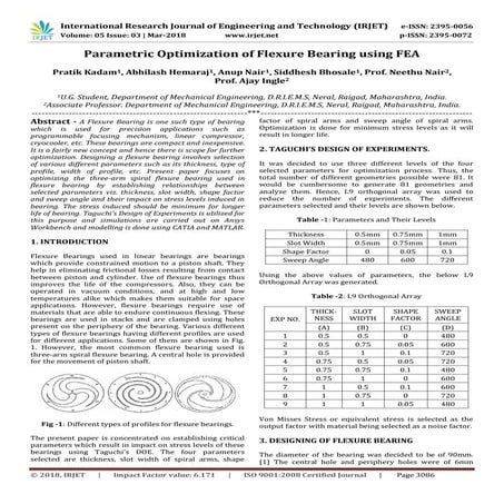 IRJET- Parametric Optimization of Flexure Bearing using FEA