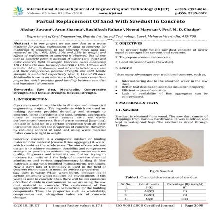 IRJET- Partial Replacement of Sand with Sawdust in Concrete