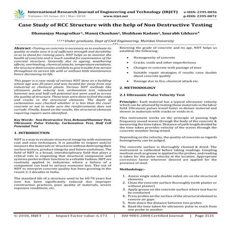 IRJET-  	  Case Study of RCC Structure with the Help of Non Destructive Testing
